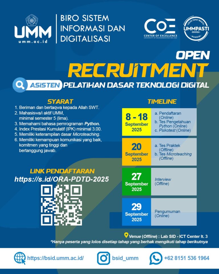 Biro INFOKOM Open Recruitment Asisten Pelatihan Teknologi Digital